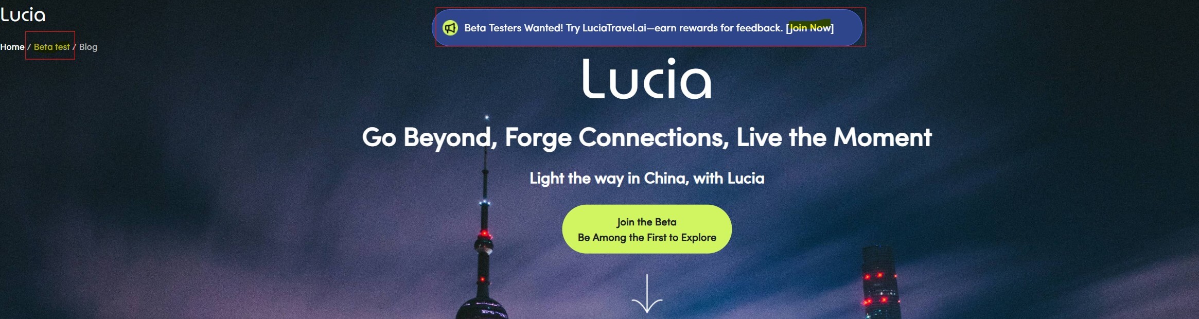 Beta tester banner linking to feedback survey page.