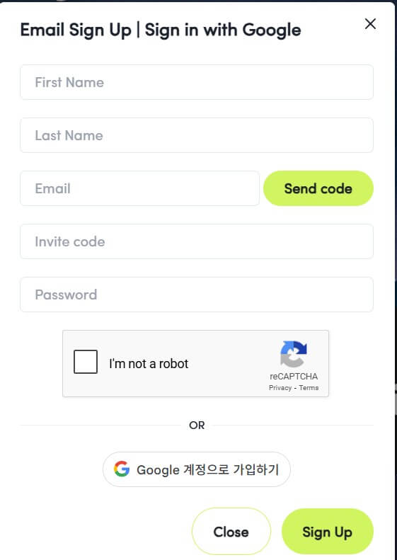 Email sign-up form with fields for name and email.